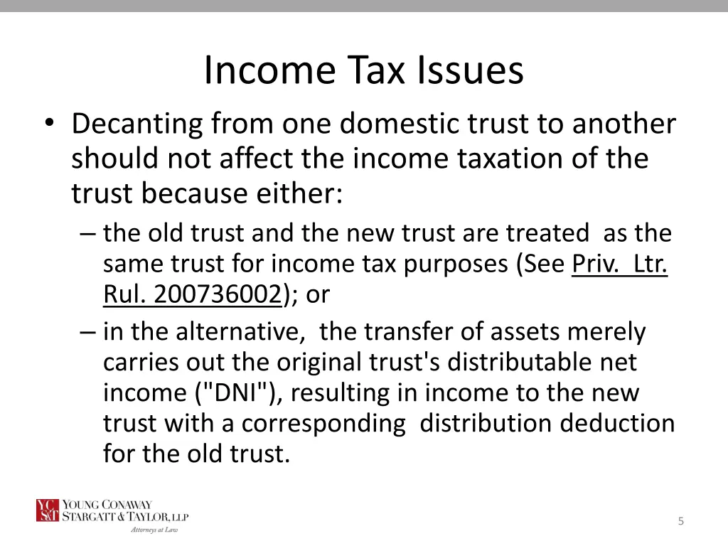 income tax issues decanting from one domestic