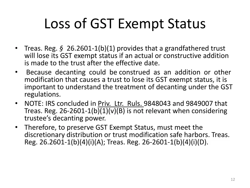 loss of gst exempt status