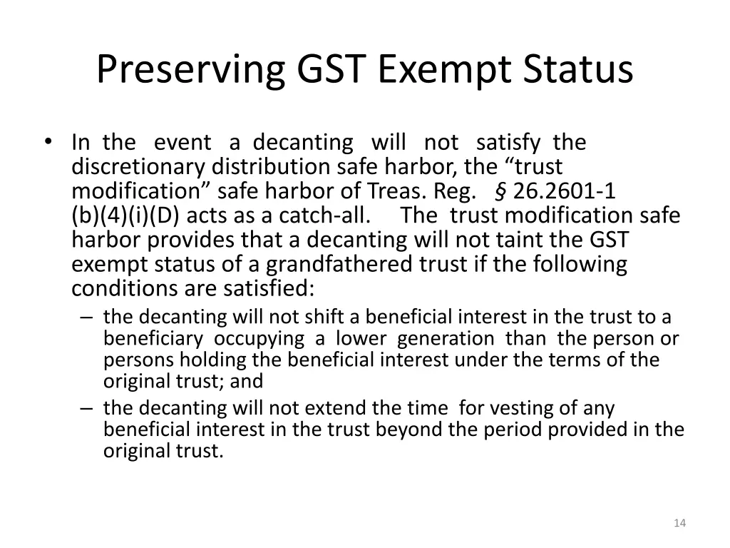 preserving gst exempt status