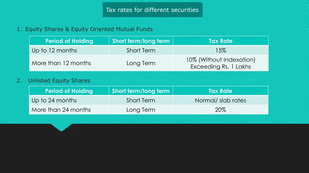 tax rates for different securities