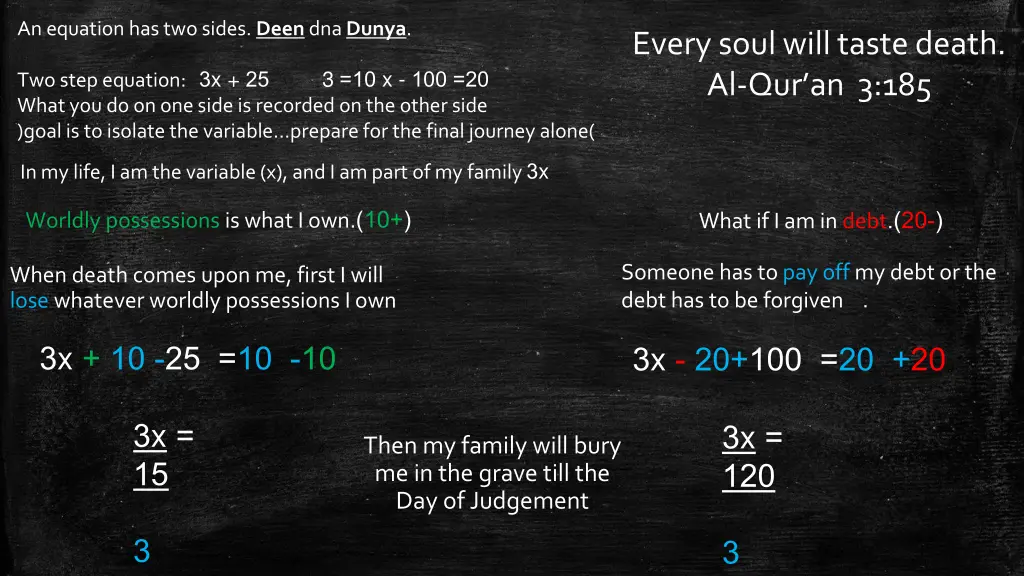 an equation has two sides deen dna dunya