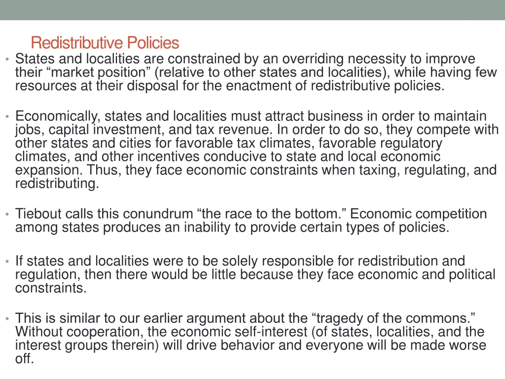 redistributive policies states and localities