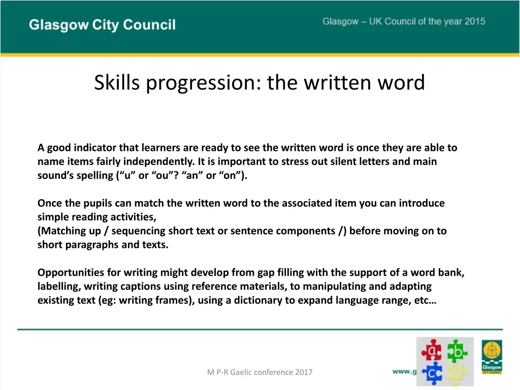 skills progression the written word