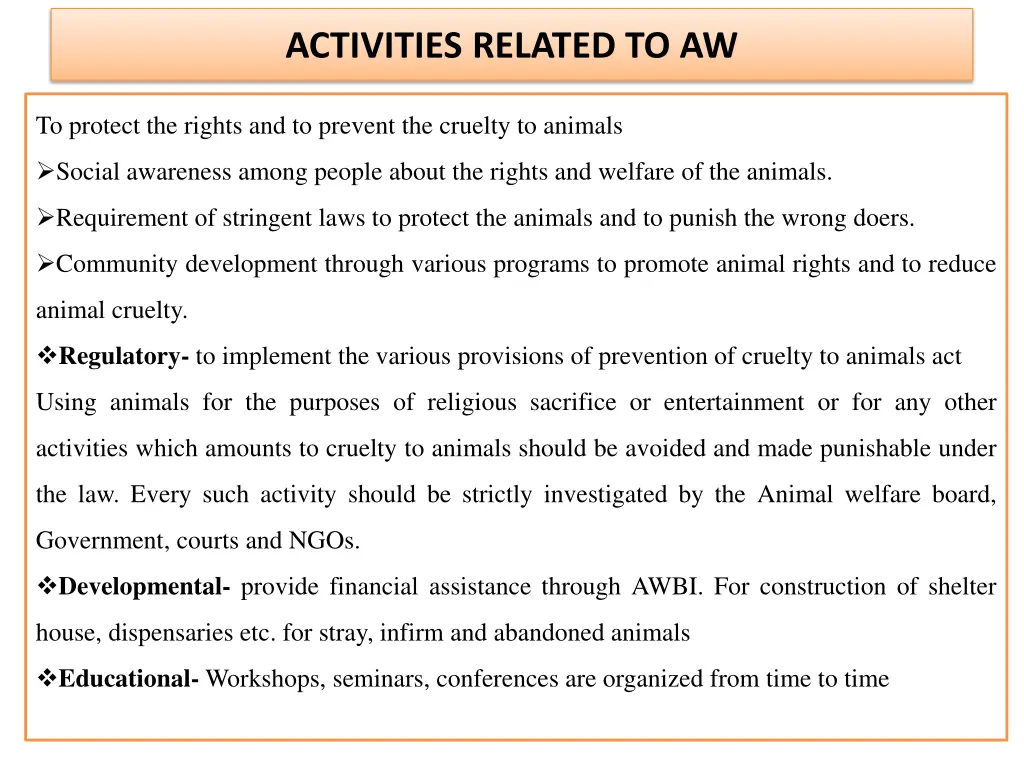 activities related to aw