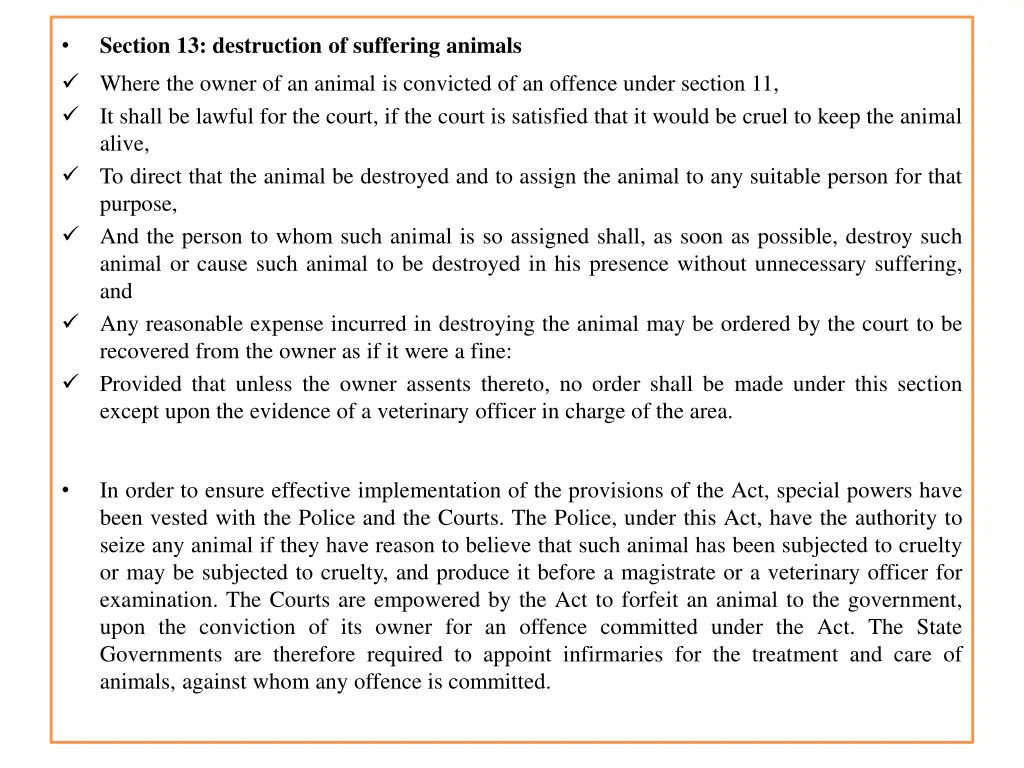 section 13 destruction of suffering animals