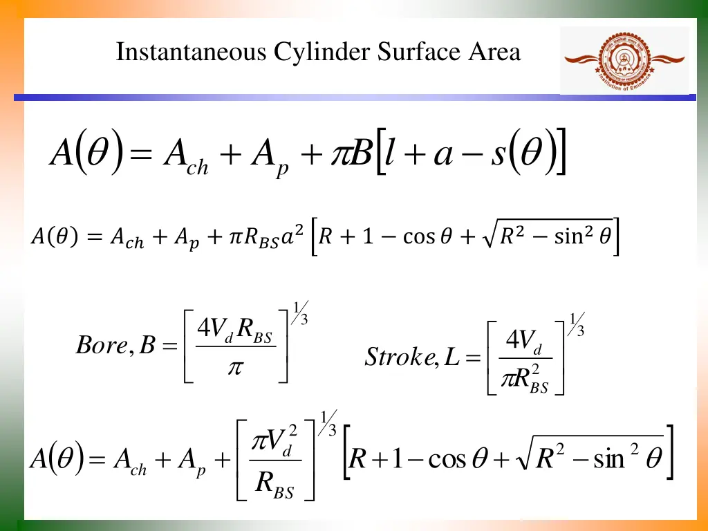 instantaneous cylinder surface area