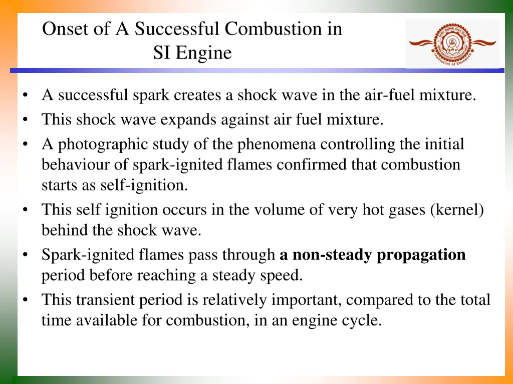 onset of a successful combustion in si engine