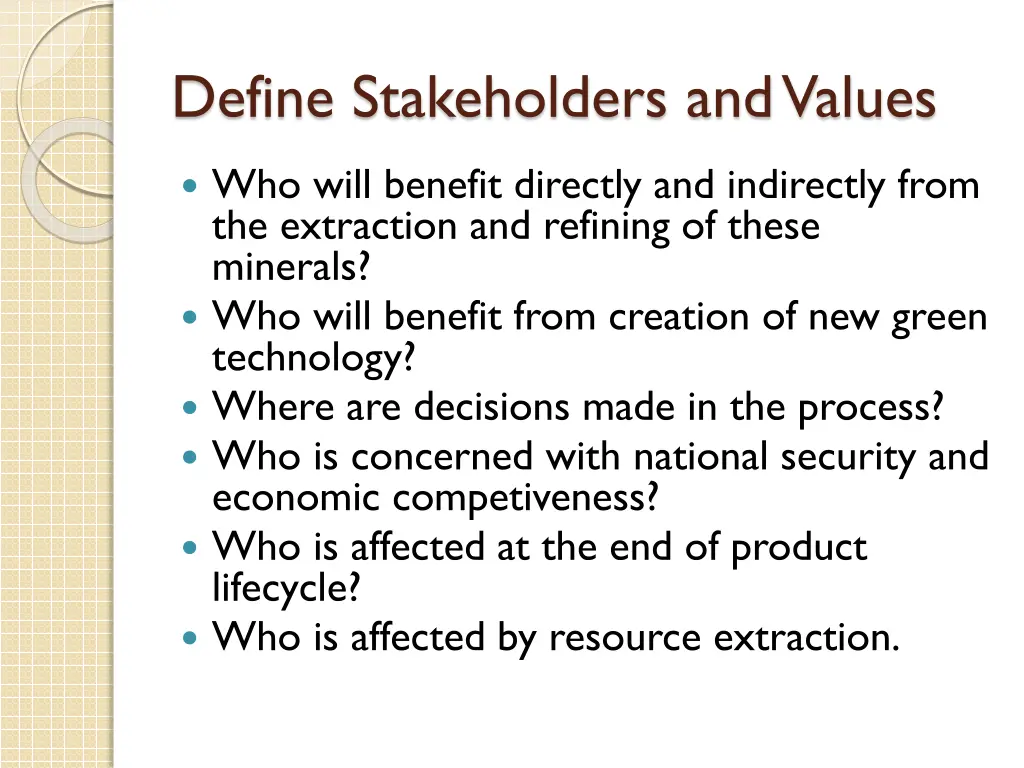 define stakeholders and values