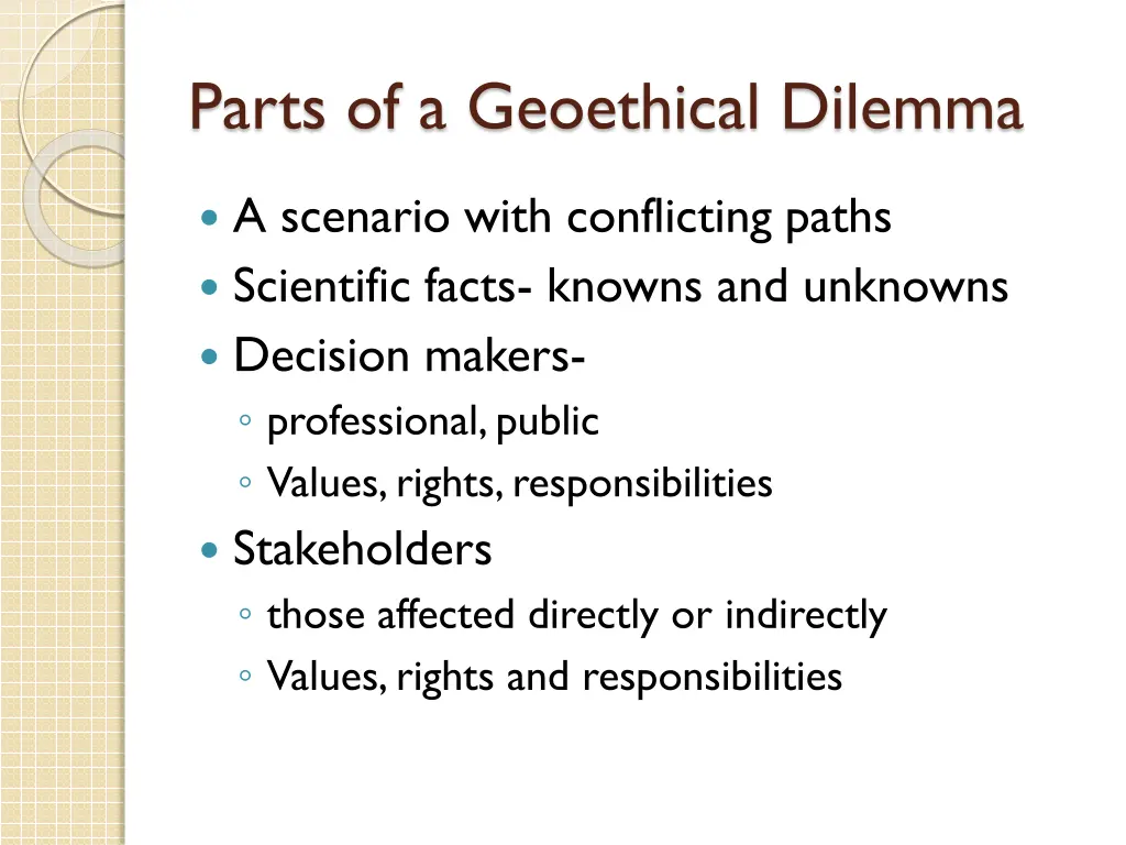 parts of a geoethical dilemma