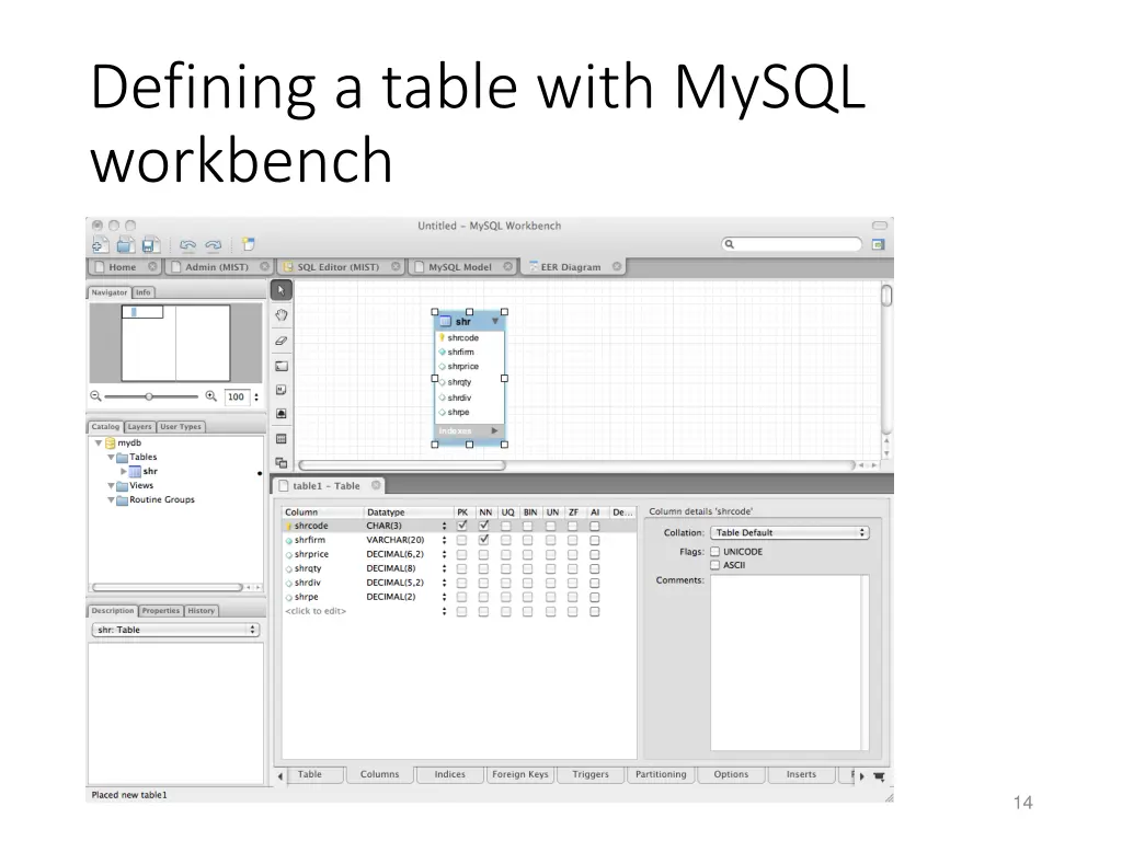 defining a table with mysql workbench