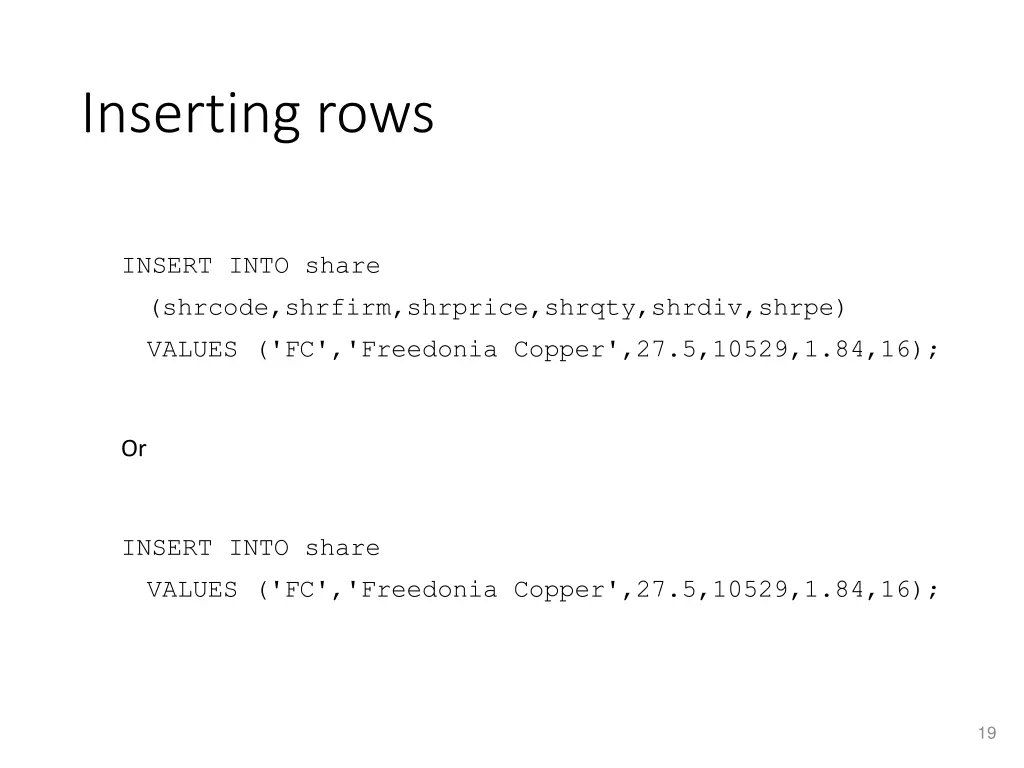 inserting rows