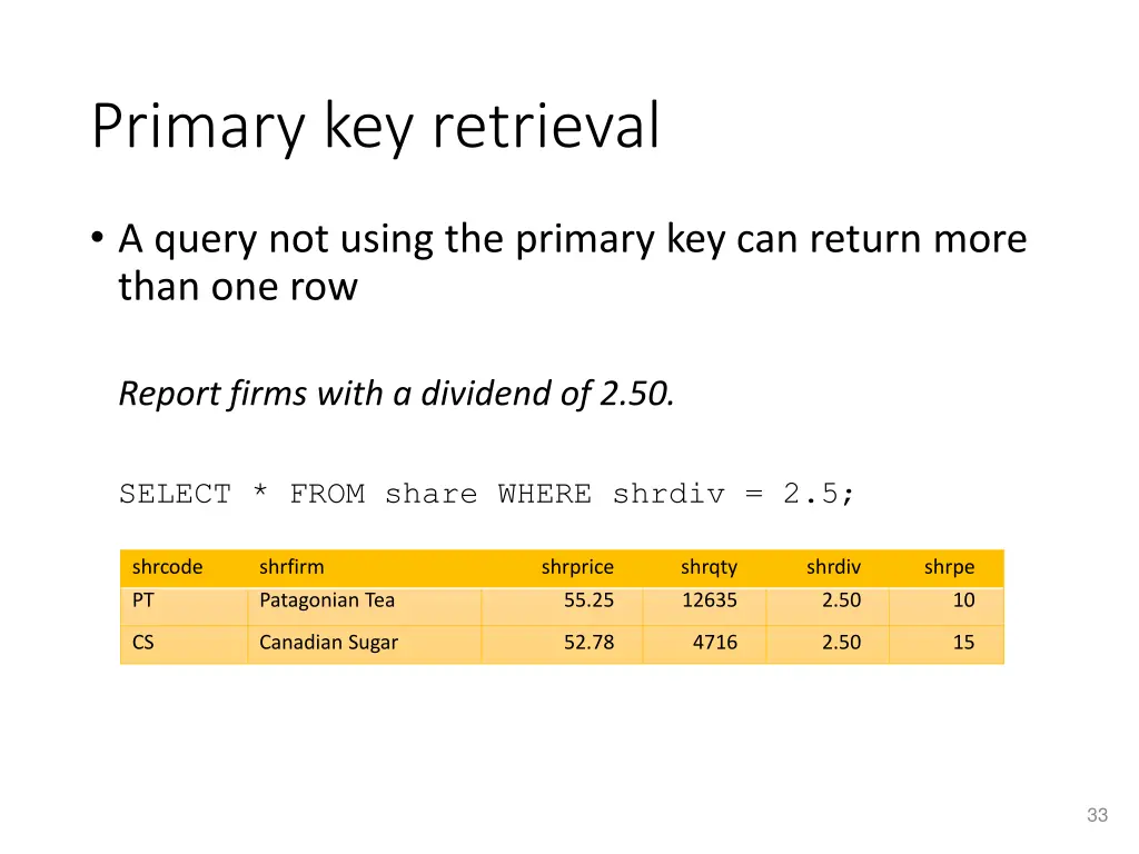 primary key retrieval 1