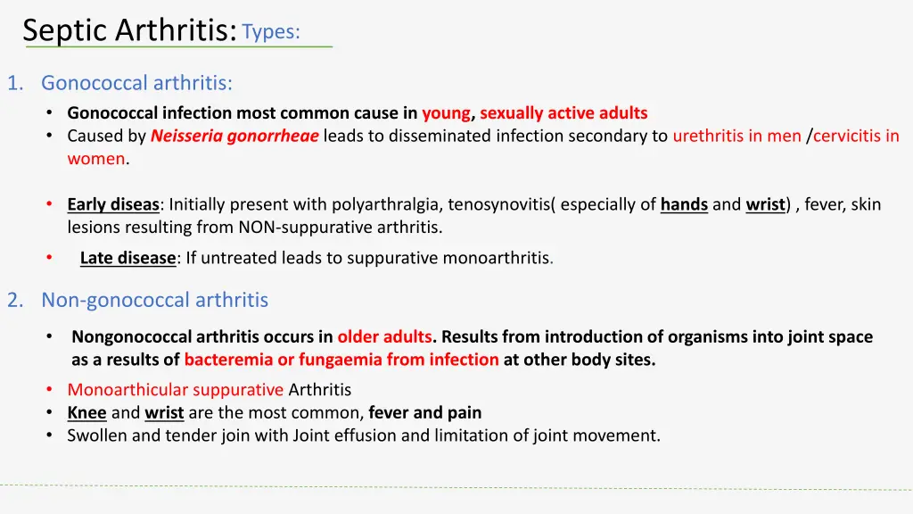 septic arthritis types