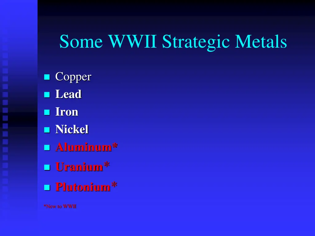 some wwii strategic metals