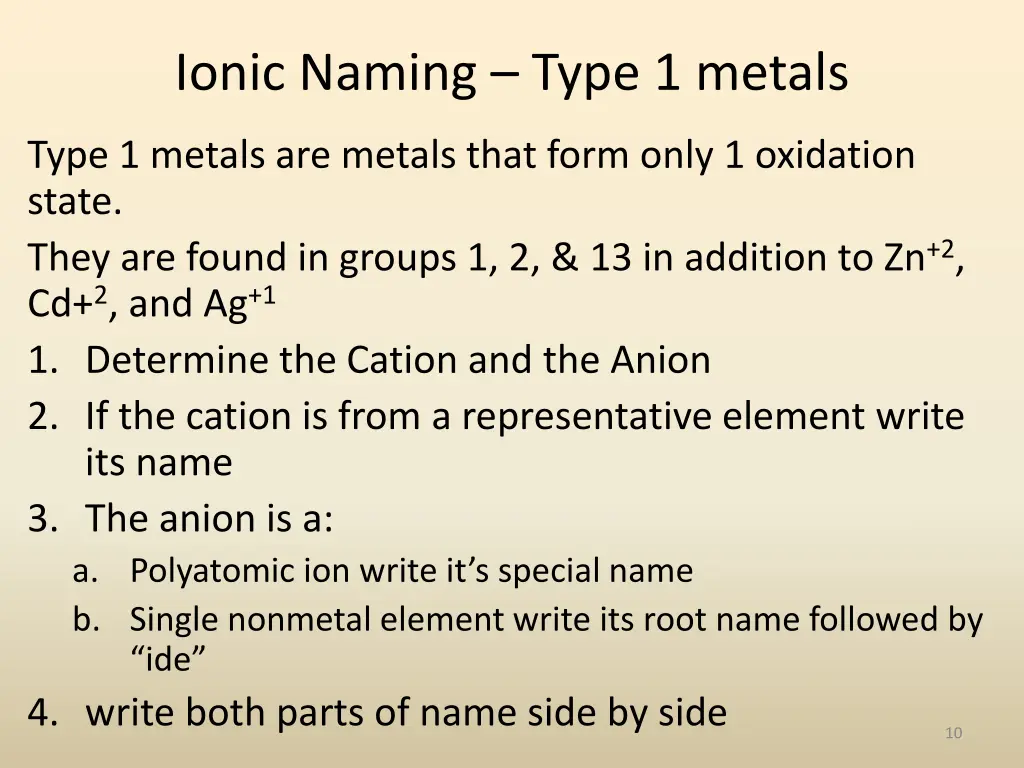 ionic naming type 1 metals