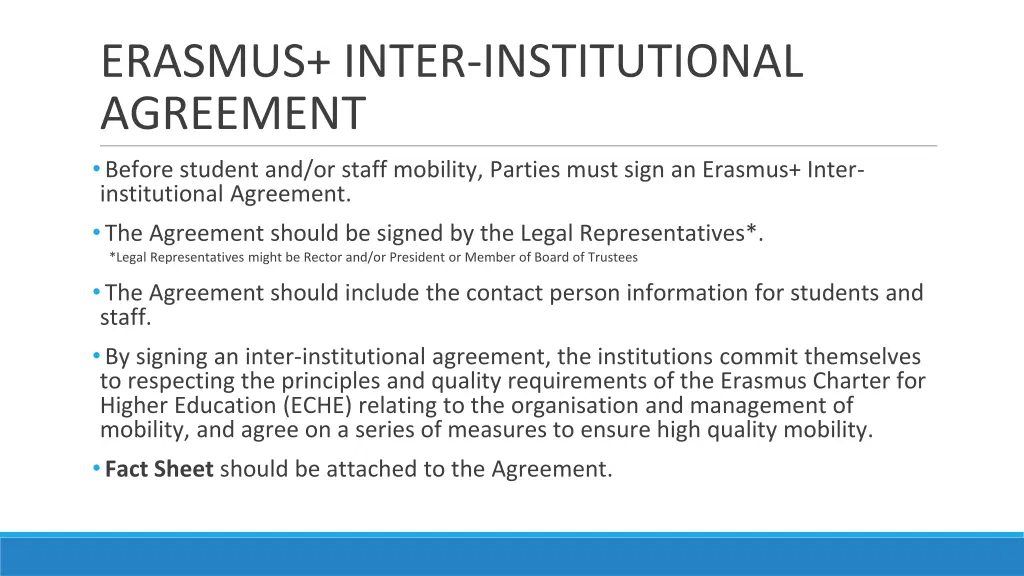 erasmus inter institutional agreement before