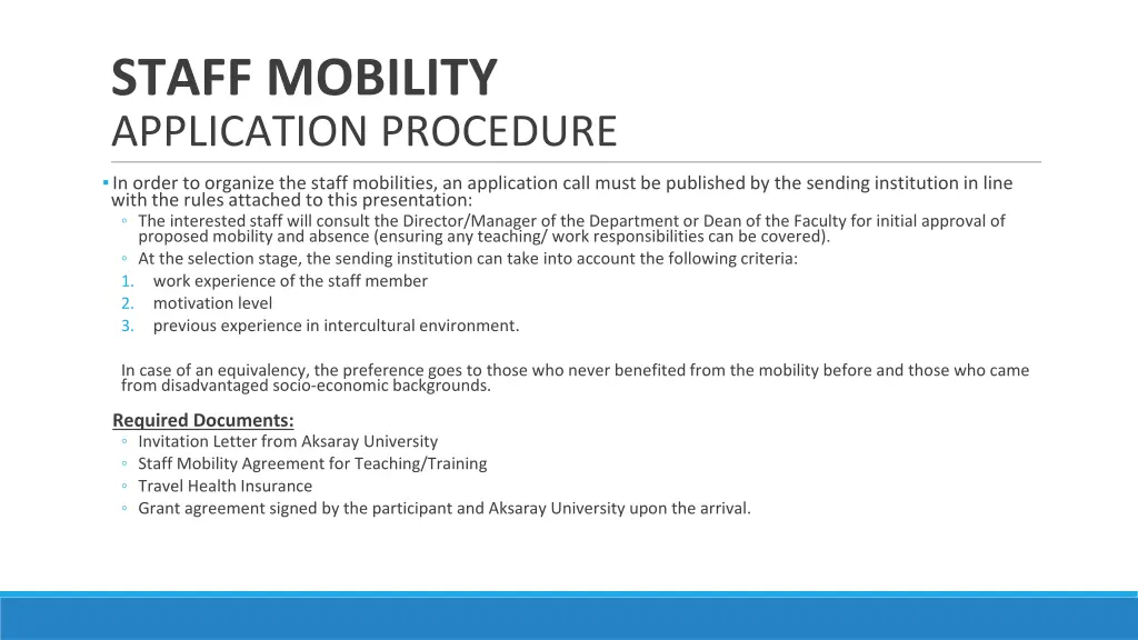 staff mobility application procedure