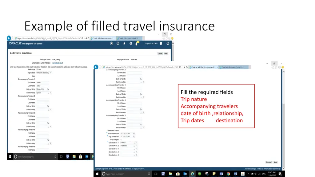 example of filled travel insurance