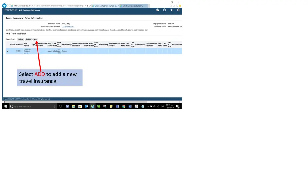 select add to add a new travel insurance