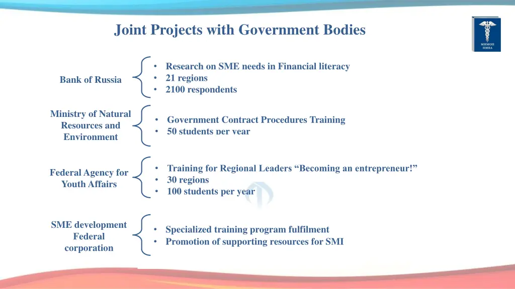 joint projects with government bodies