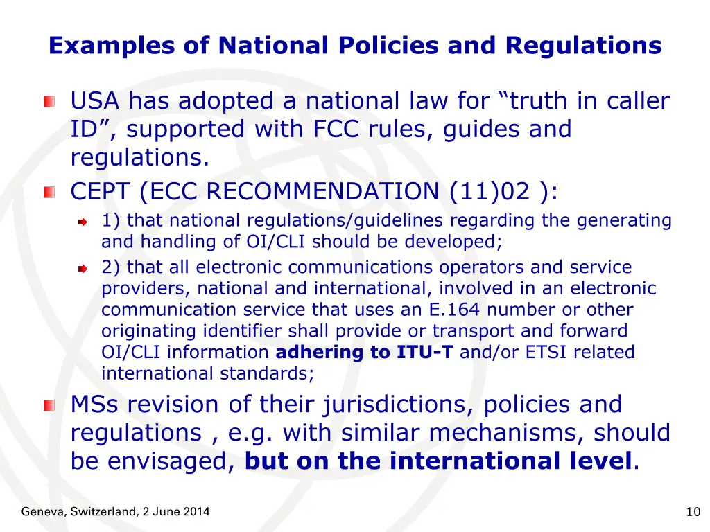 examples of national policies and regulations