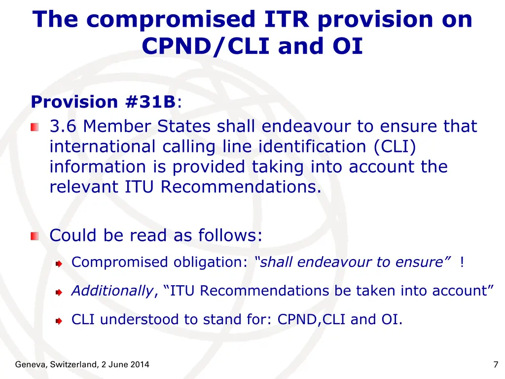 the compromised itr provision on cpnd cli and oi