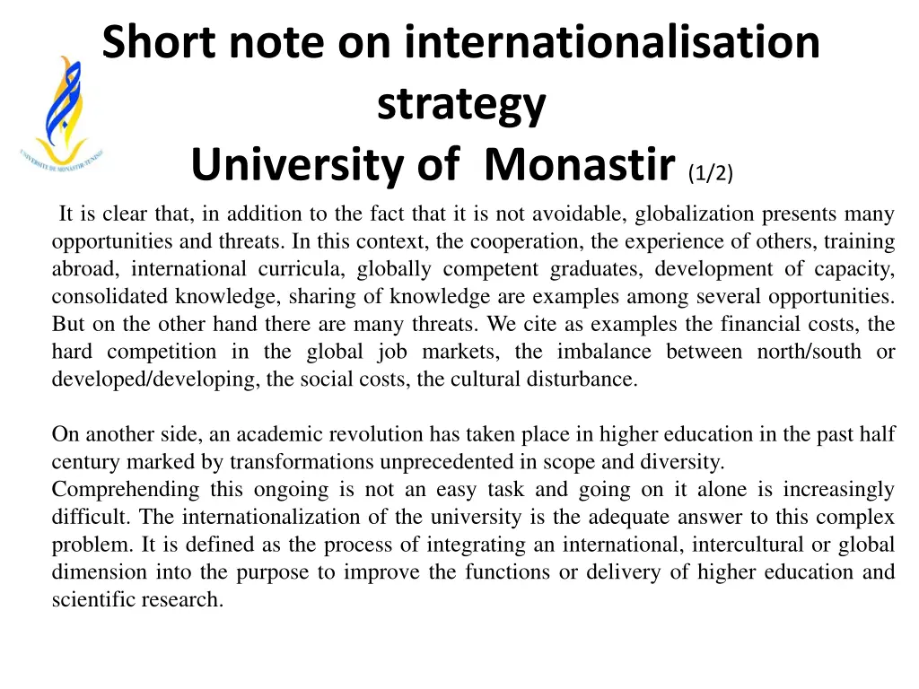 short note on internationalisation strategy