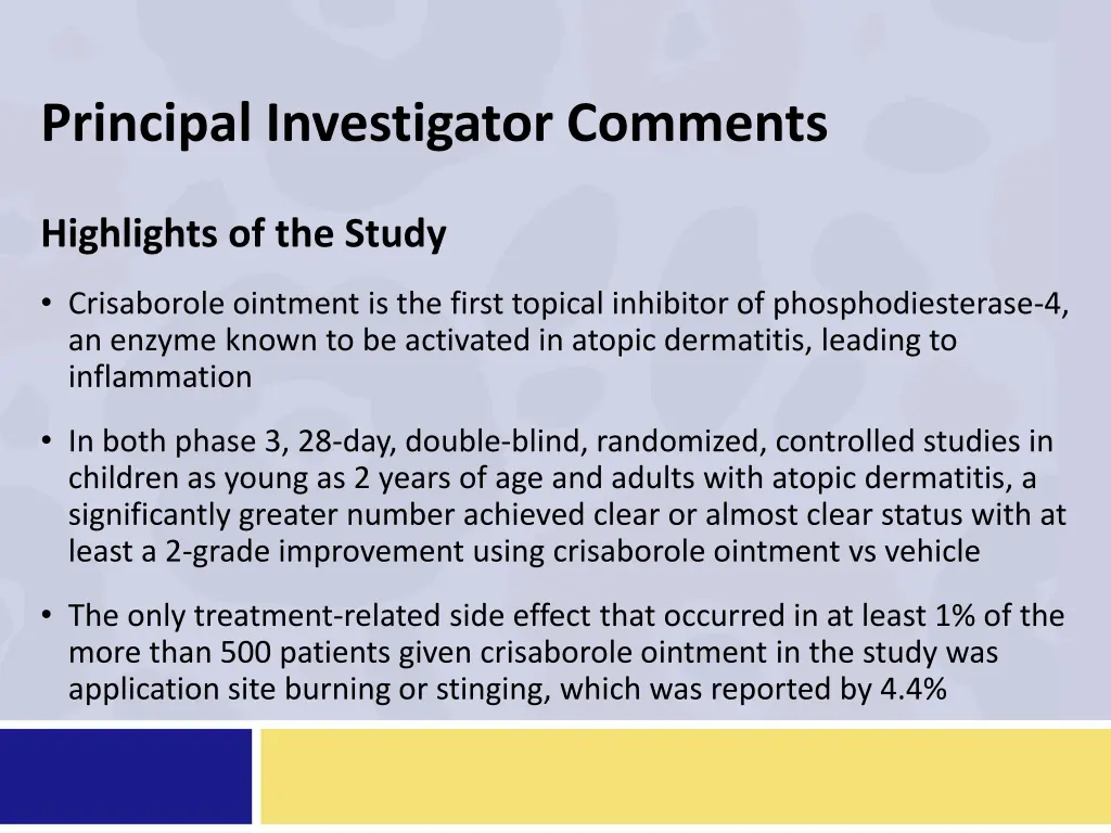 principal investigator comments