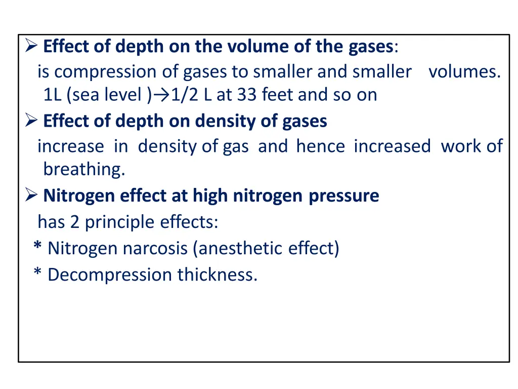 effect of depth on the volume of the gases