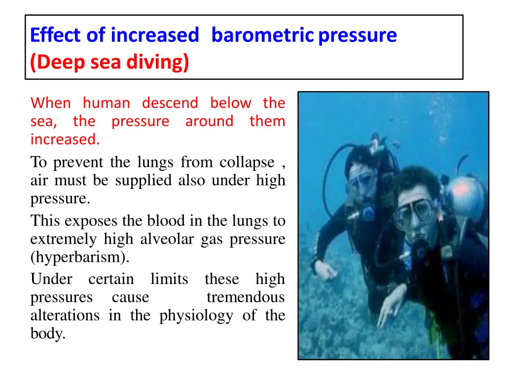 effect of increased barometricpressure deep