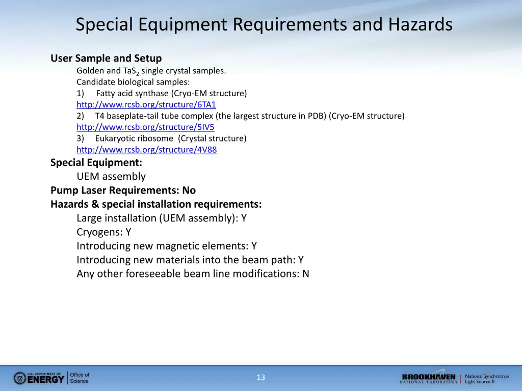 special equipment requirements and hazards