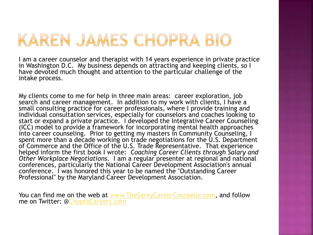 karen james chopra bio