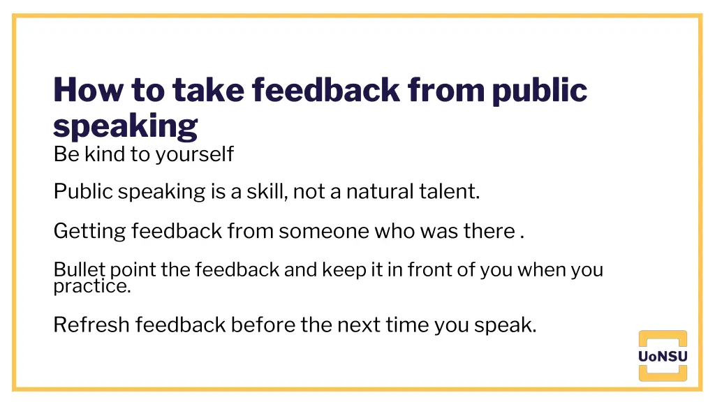 how to take feedback from public speaking be kind