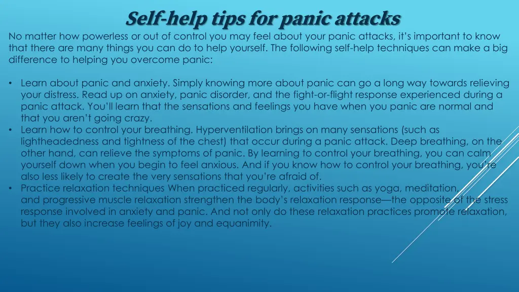 self help tips for panic attacks n o matter