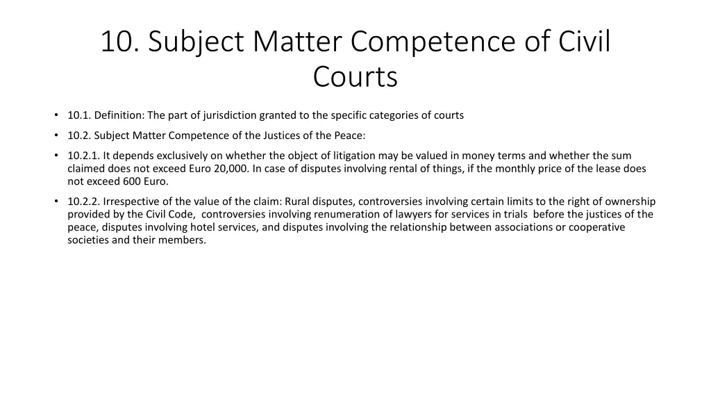 10 subject matter competence of civil courts