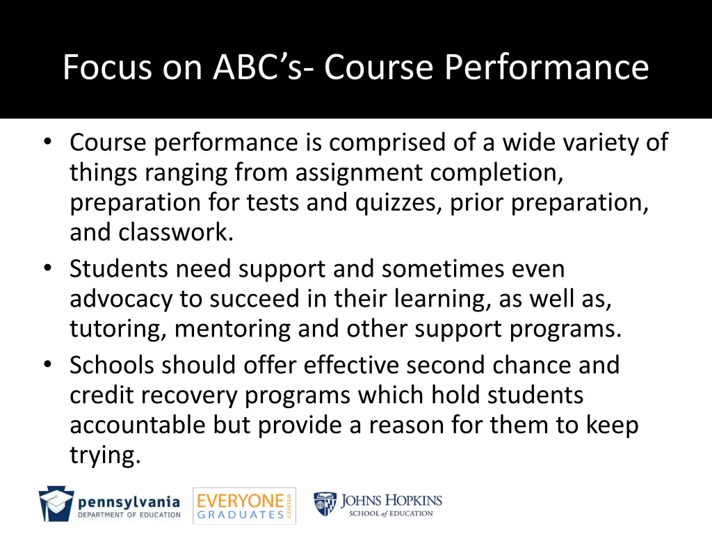 focus on abc s course performance