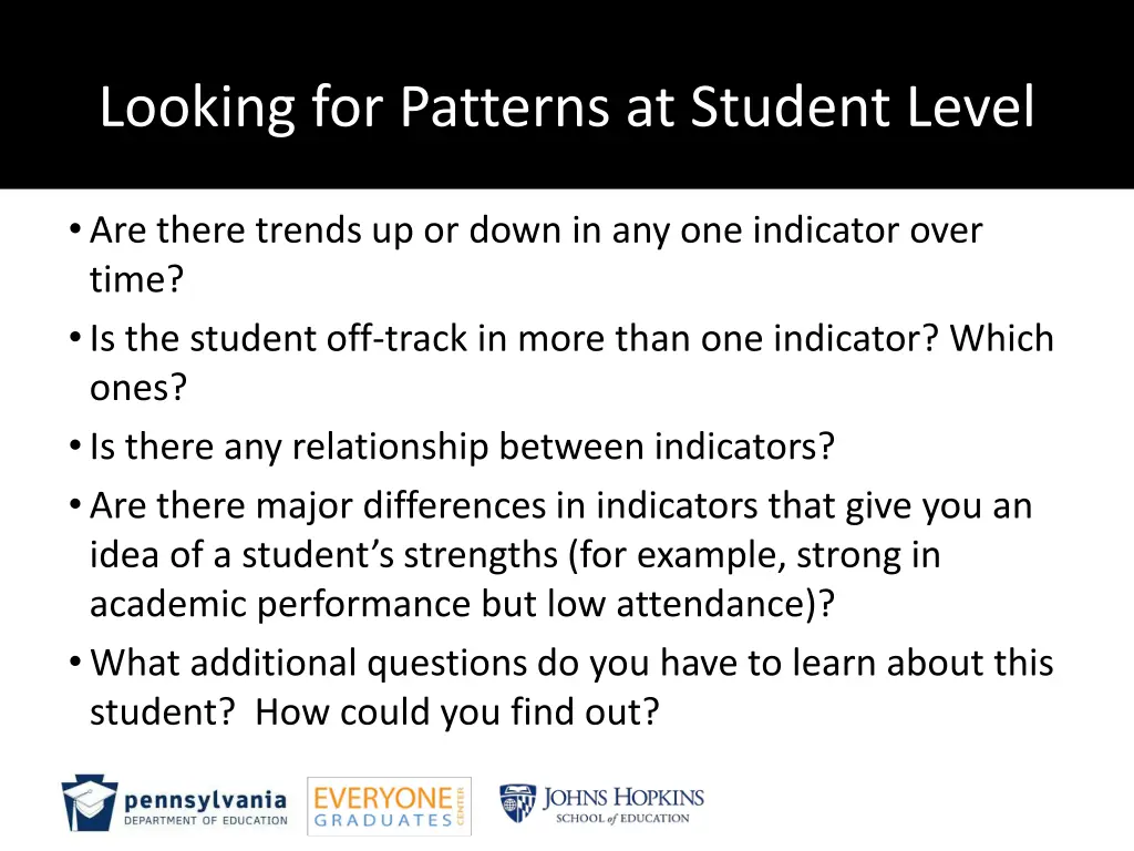 looking for patterns at student level