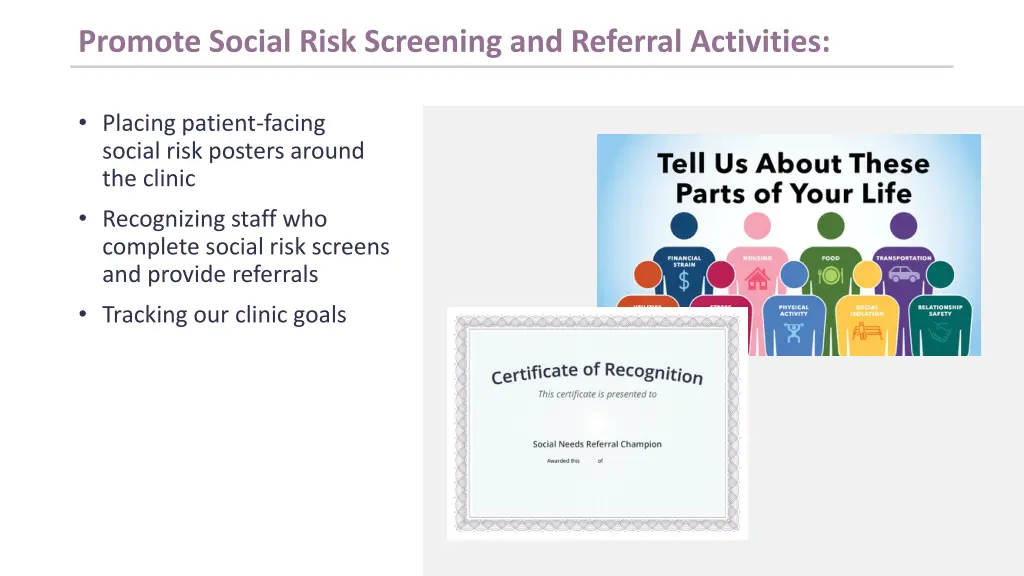 promote social risk screening and referral