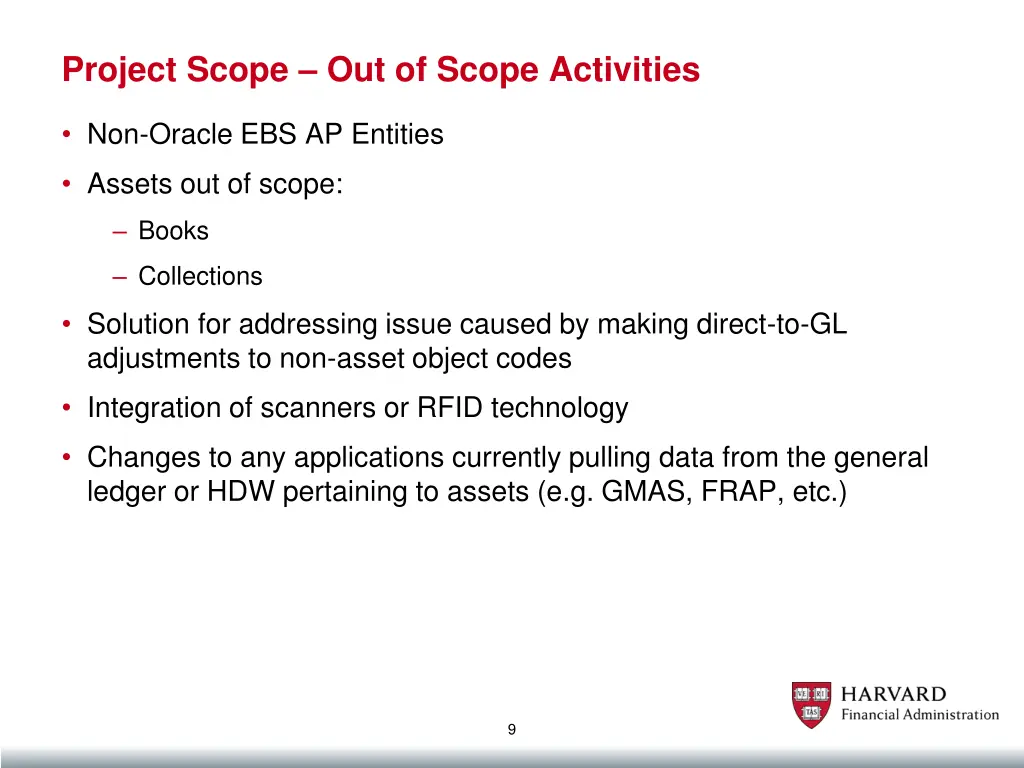 project scope out of scope activities