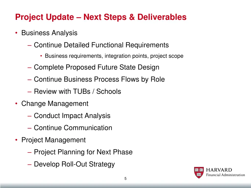 project update next steps deliverables