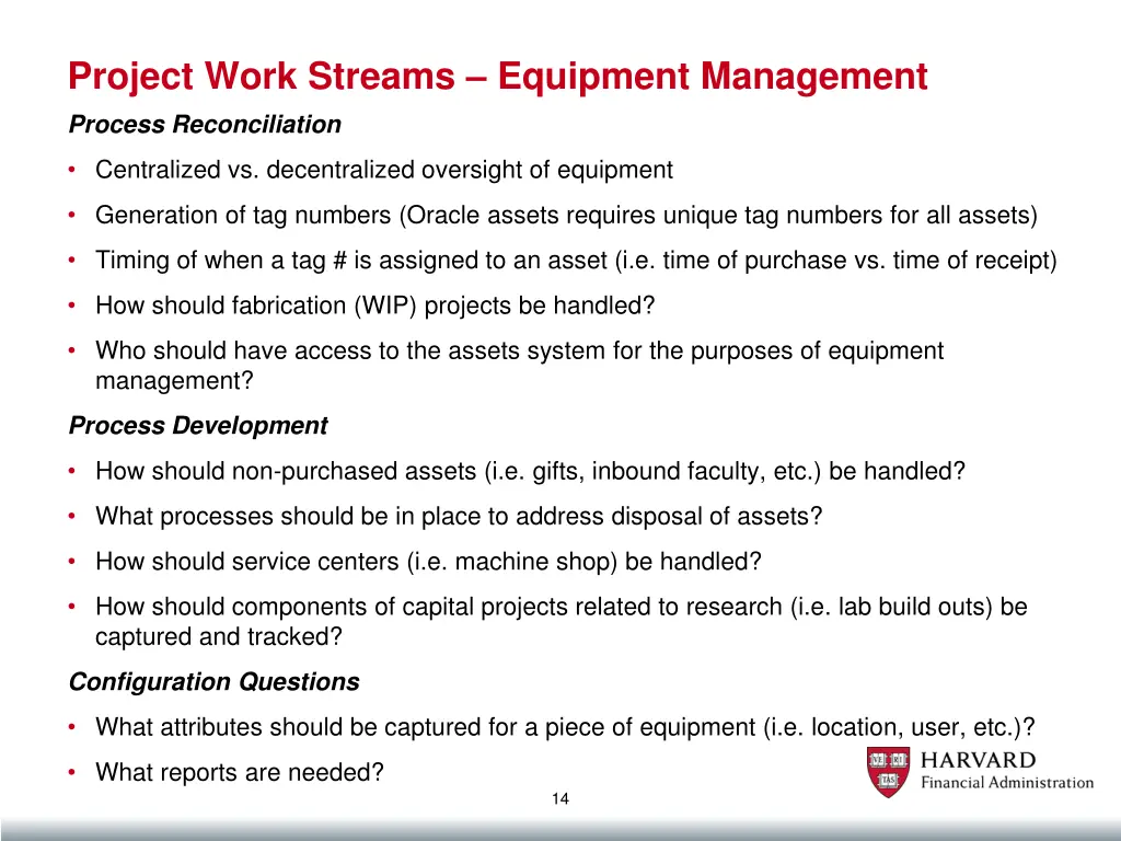 project work streams equipment management 1