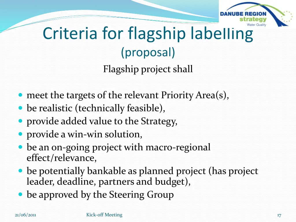 criteria for flagship labelling proposal