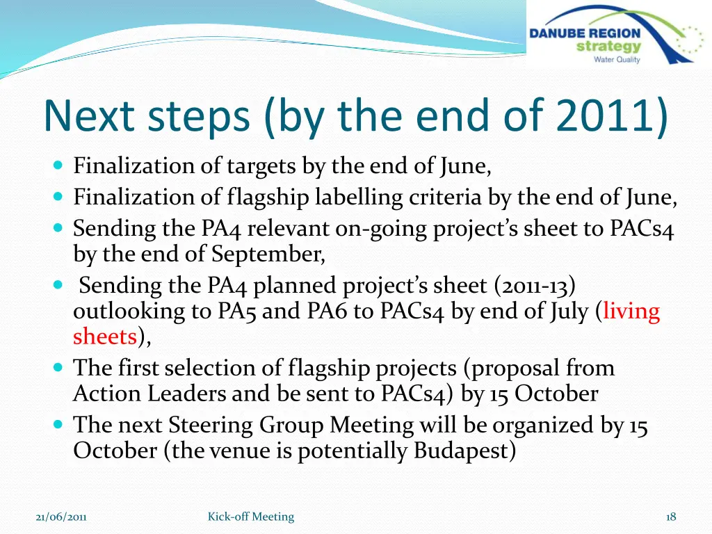 next steps by the end of 2011 finalization