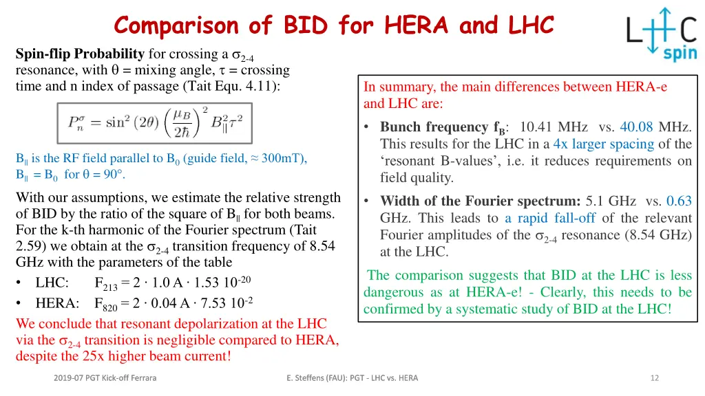 comparison of bid for hera and lhc spin flip