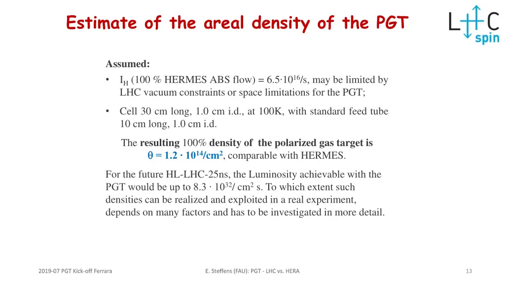 estimate of the areal density of the pgt