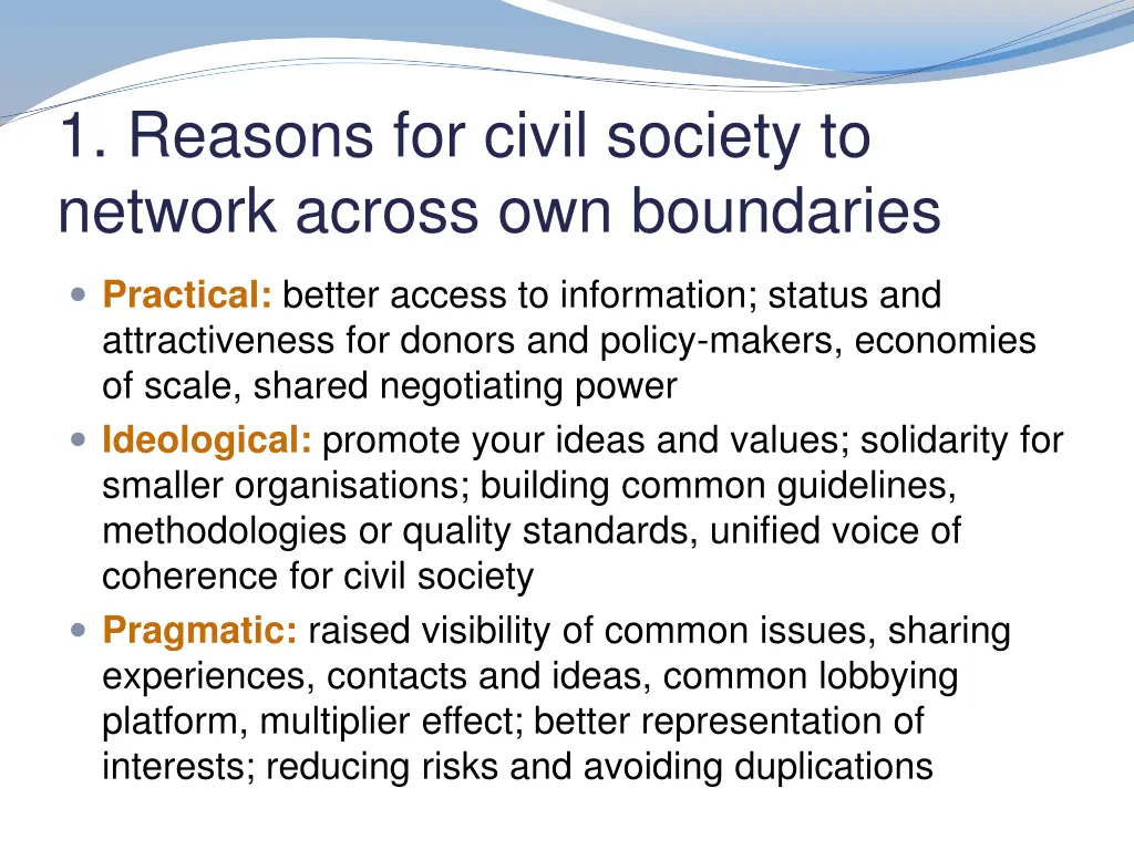 1 reasons for civil society to network across