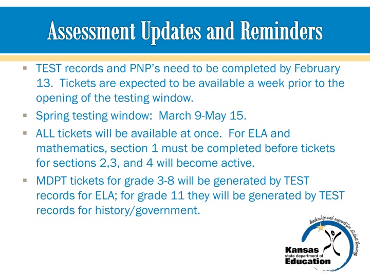 assessment updates and reminders