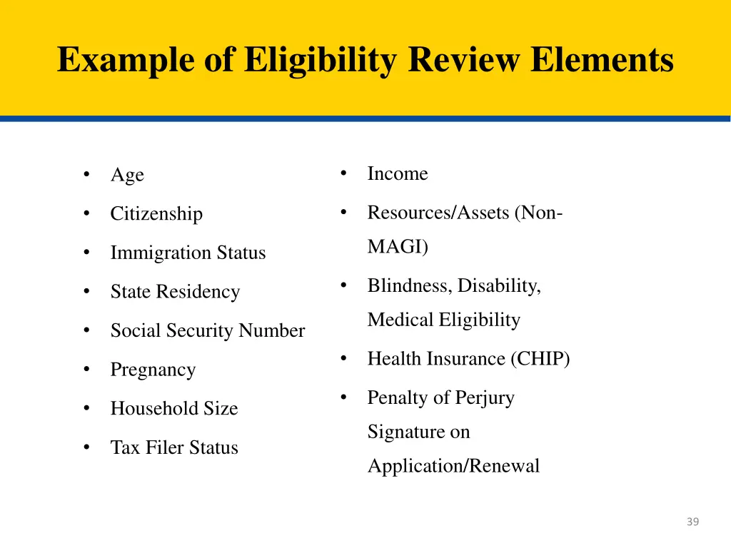 example of eligibility review elements