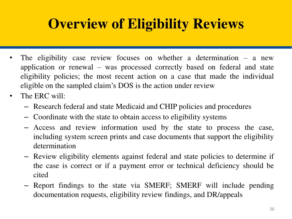 overview of eligibility reviews