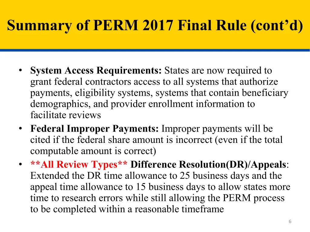 summary of perm 2017 final rule cont d